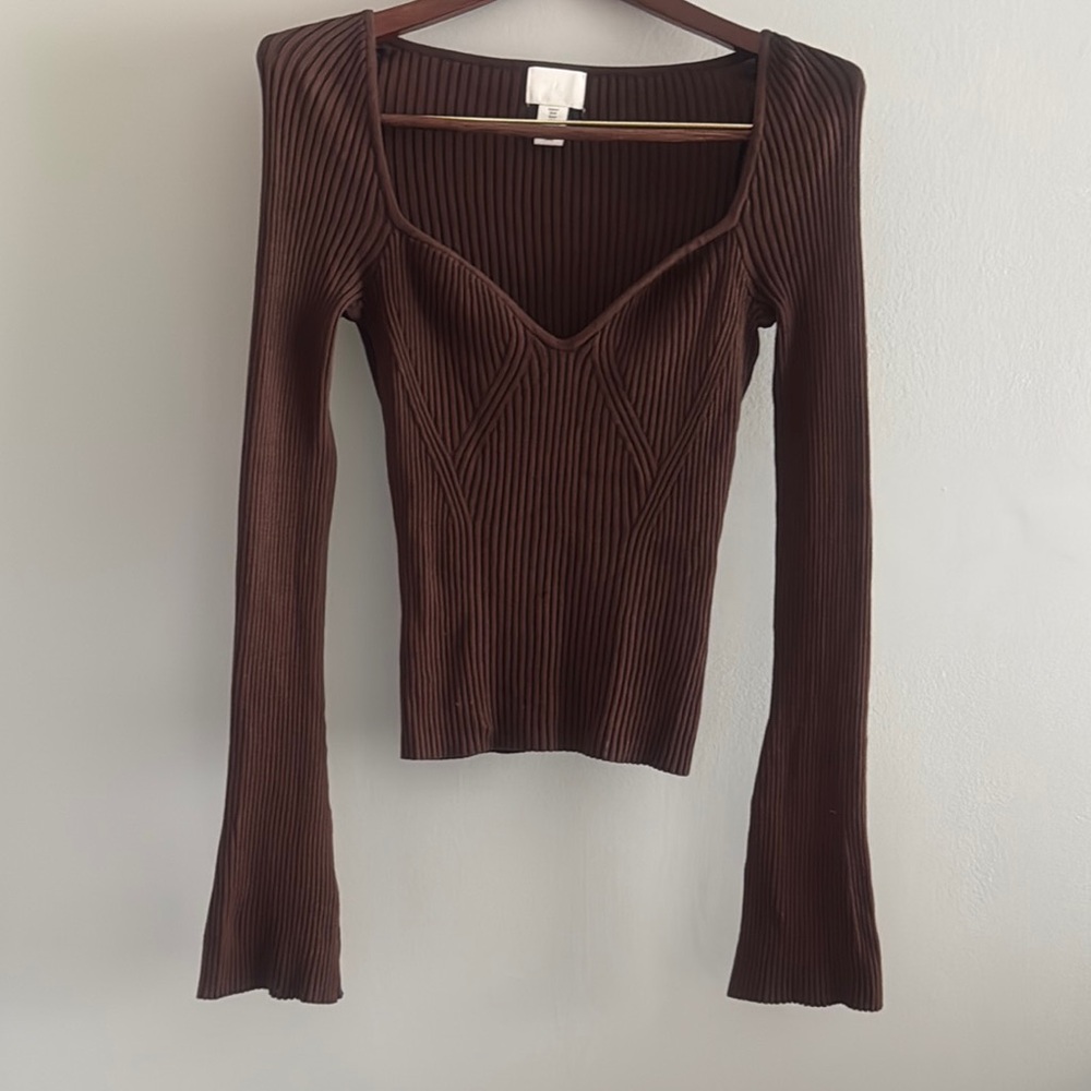 H&M Chocolate Ribbed Knit Sweater